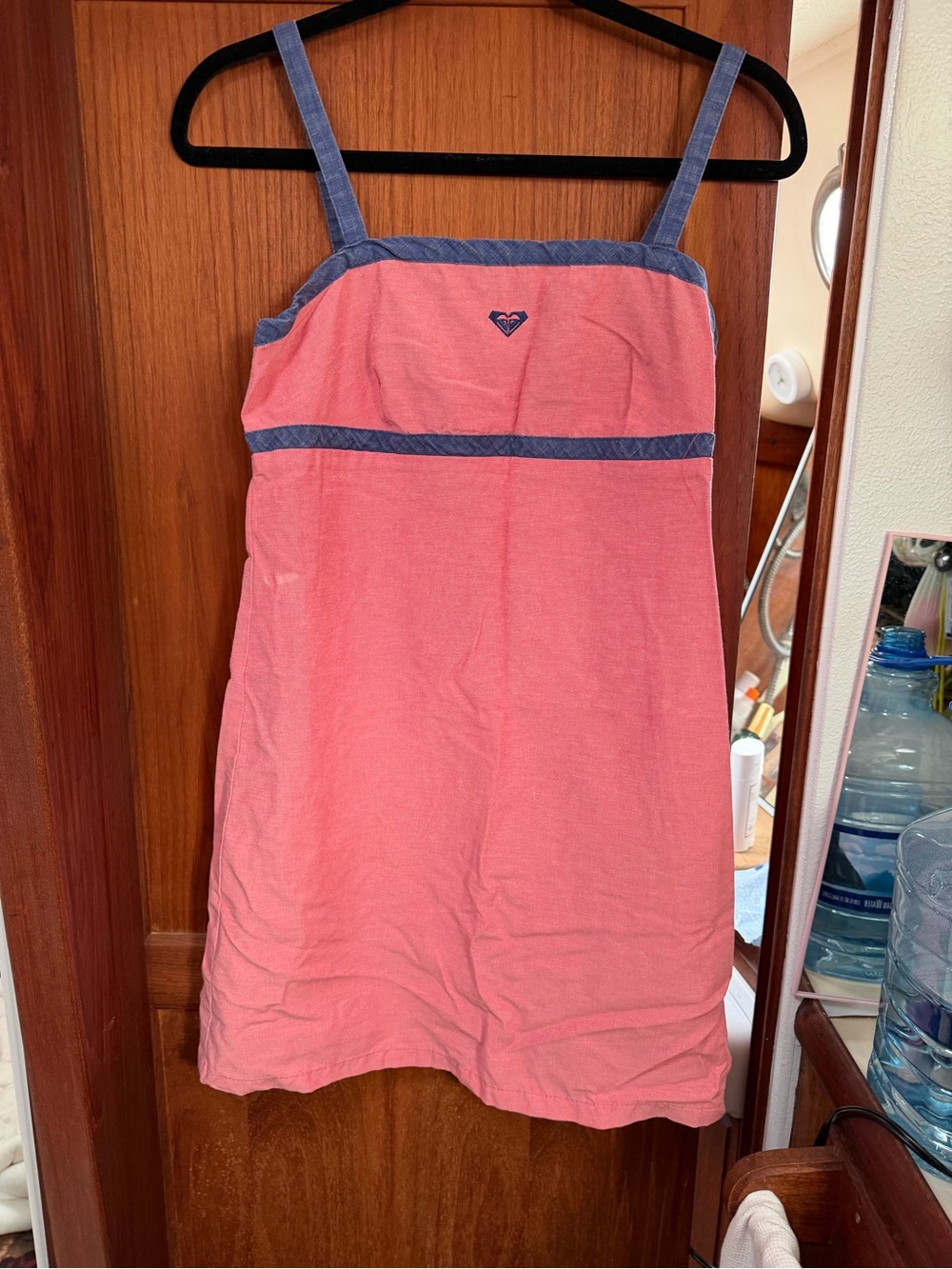Roxy Coral Pink Sundress with Blue Denim-Style Trim